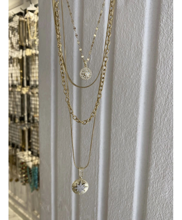 Çelik Kuzey Yıldız Detay Dörtlü Set Kolye