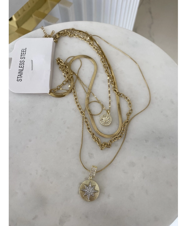 Çelik Kuzey Yıldız Detay Dörtlü Set Kolye