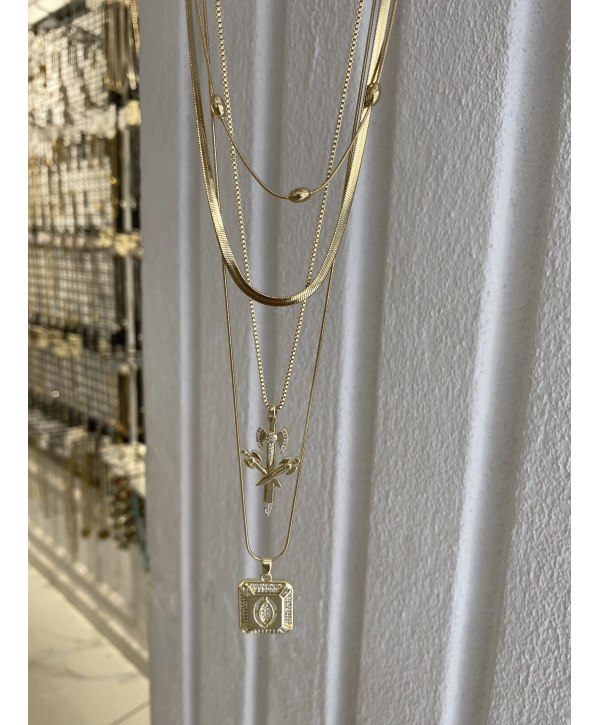 Çelik Kılıç Motif Dörtlü Set Kolye