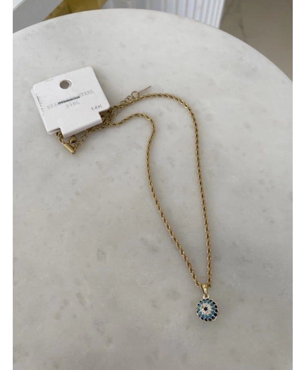 Çelik Burgu Zincir Üzeri Nazar Boncuk Kolye