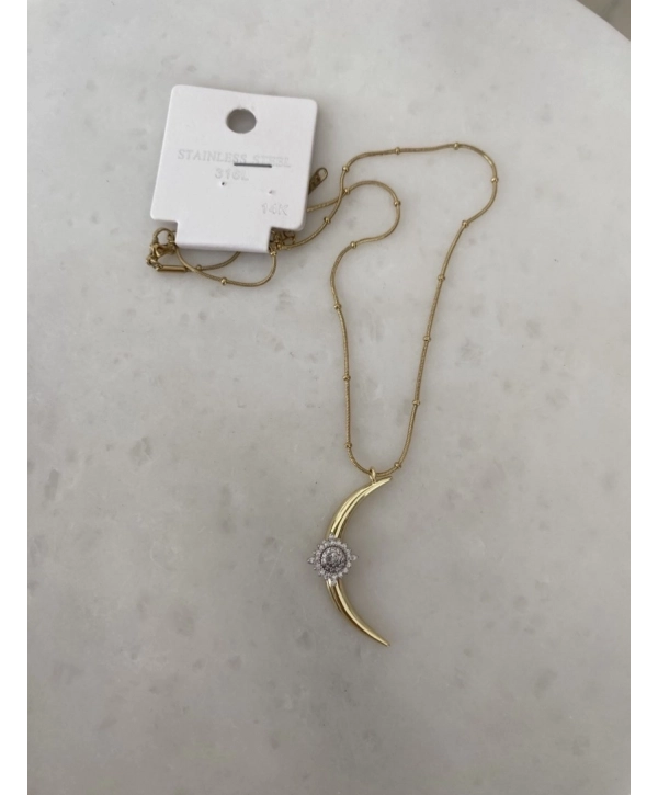 Çelik Zirkon Taş Detay Ay Kolye