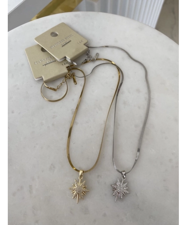 Çelik Kuzey Yıldız Kolye