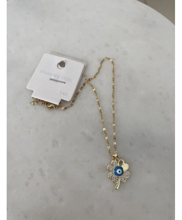 Çelik Nazar Boncuk Detay Yonca Kolye