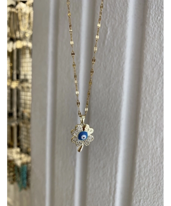 Çelik Nazar Boncuk Detay Yonca Kolye