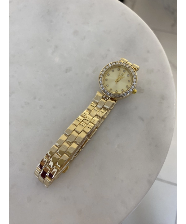 Yuvarlak Kasa Zirkon Taş Detay Bijuteri Saat