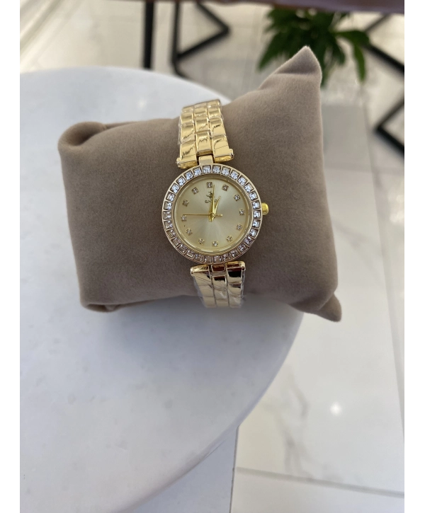 Yuvarlak Kasa Zirkon Taş Detay Bijuteri Saat