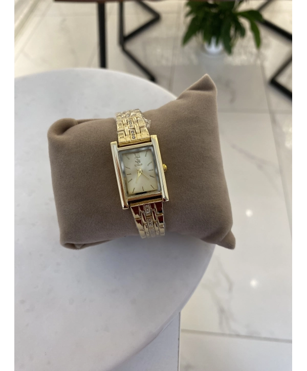 Dikdörtgen Kasa Kordon Zirkon Taş Detay Bijuteri Saat