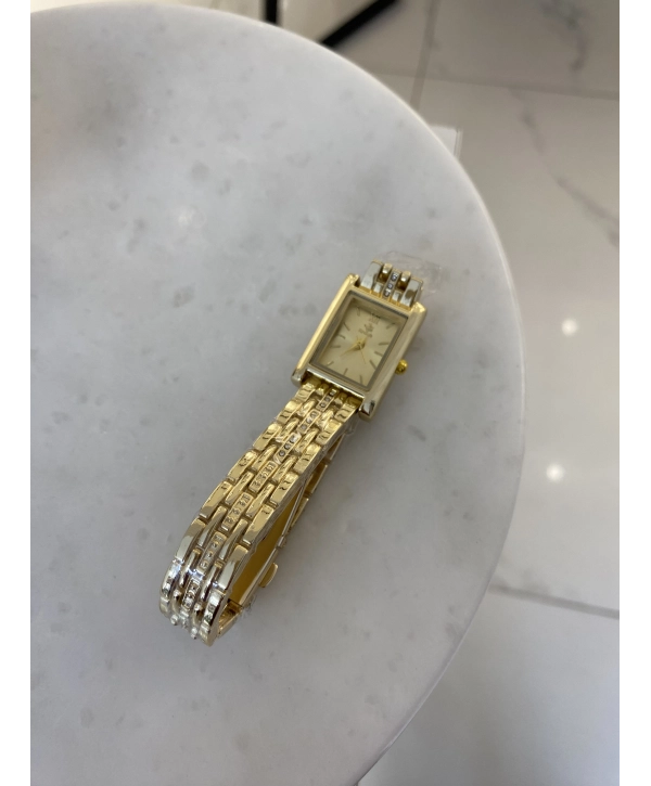 Dikdörtgen Kasa Kordon Zirkon Taş Detay Bijuteri Saat