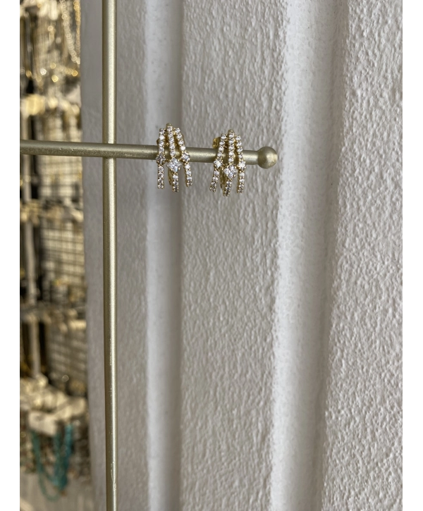 VIP İnce Sıralı Zirkon Taş Üçlü Görünüm Küpe