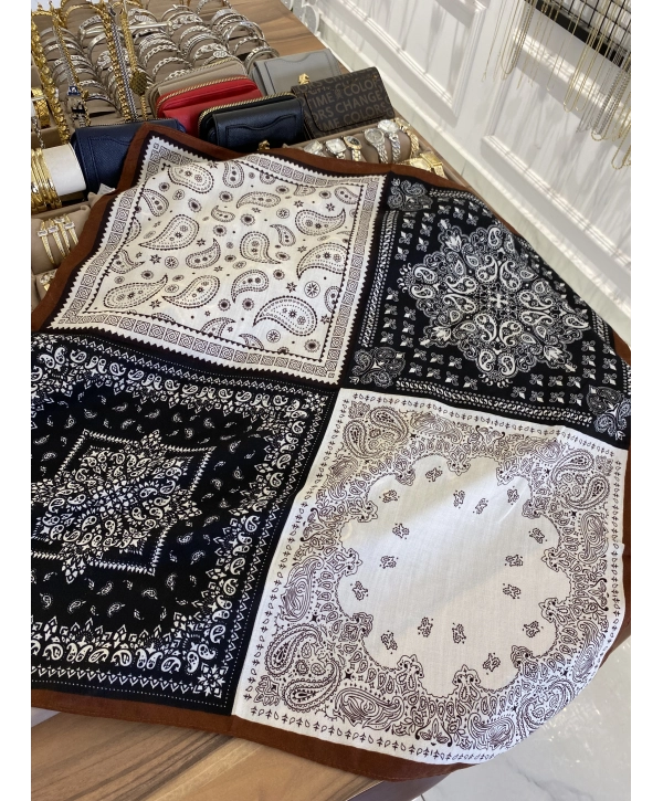 Çoklu Renkli Kare Detay 70x70 Pamuklu Fular