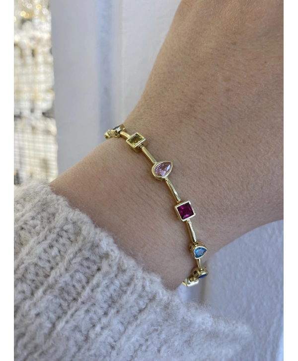 VIP Renkli Zirkon Taş Sıralı Geometrik Şekil Bileklik