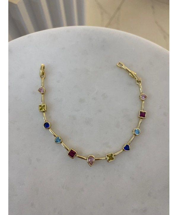 VIP Renkli Zirkon Taş Sıralı Geometrik Şekil Bileklik