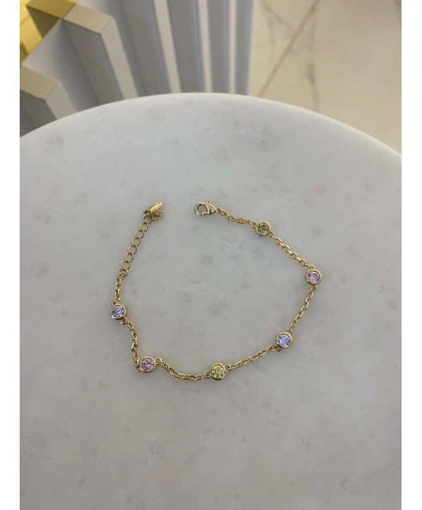 VIP İnce Zincir Üzeri Renkli Zirkon Taş Bileklik