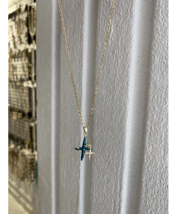 Çelik Yeşil Mineli Kuzey Yıldızı Kolye