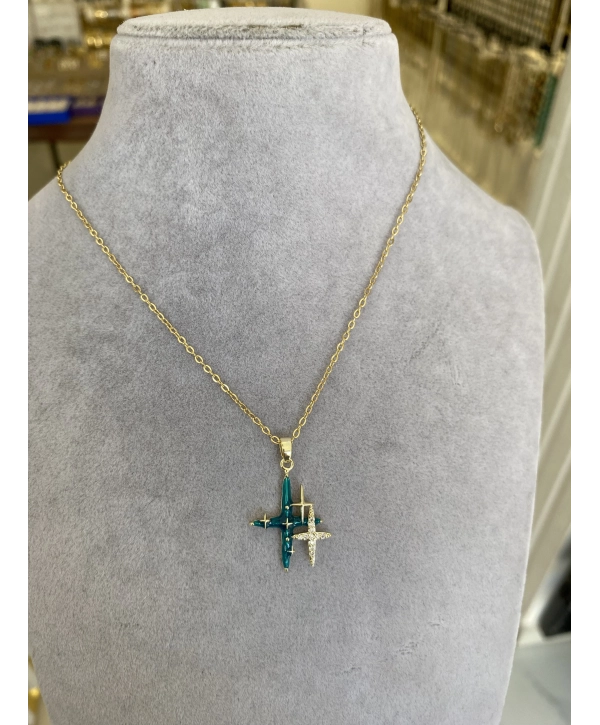 Çelik Yeşil Mineli Kuzey Yıldızı Kolye