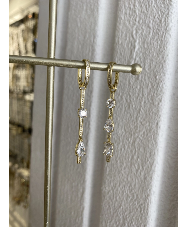 VIP Sallantılı Sıralı Geometrik Zirkon Taş Küpe