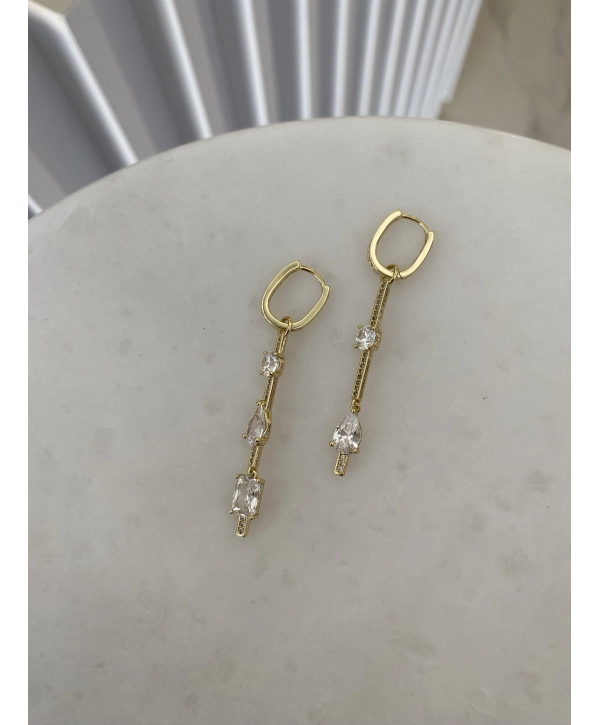 VIP Sallantılı Sıralı Geometrik Zirkon Taş Küpe