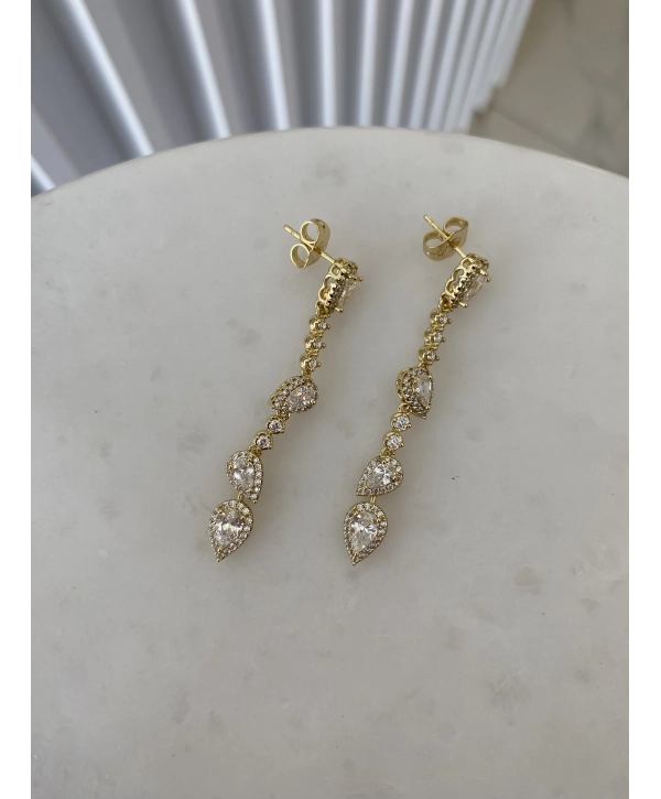 VIP Sallantılı Sıralı Zirkon Taş Damla Küpe