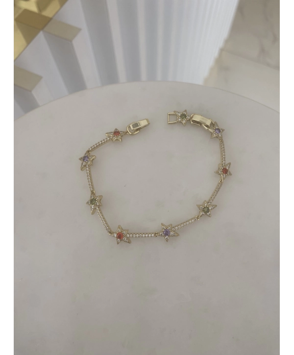 VIP Sıralı Renkli Zirkon Taş Detay Yıldız Bileklik