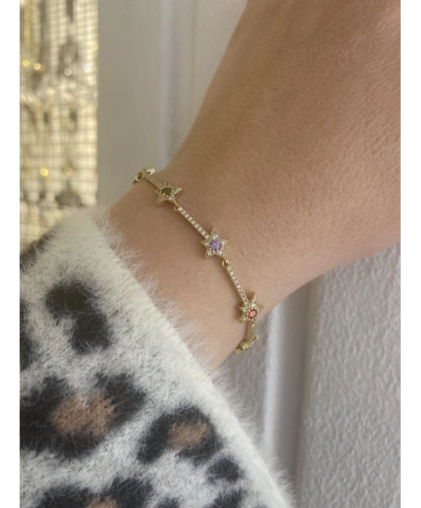 VIP Sıralı Renkli Zirkon Taş Detay Yıldız Bileklik