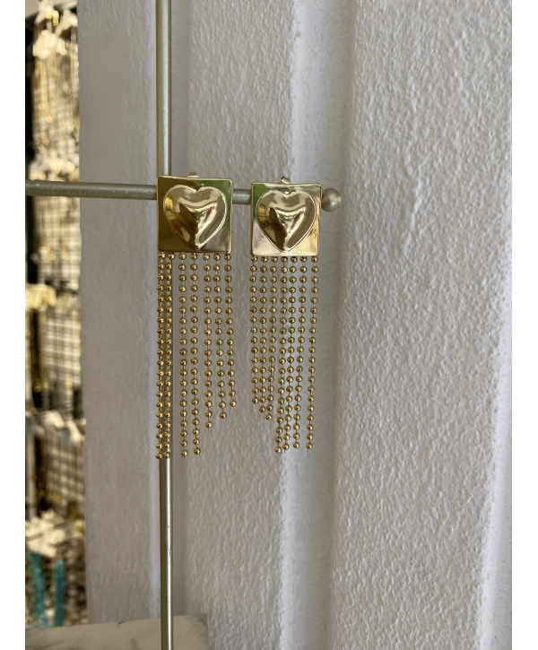 Çelik Kalp Plaka Sallantılı Topçuk Zincir Küpe