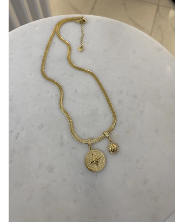 Çelik İtalyan Zincir Üzeri Güneş Ve Yıldız Figür Kolye