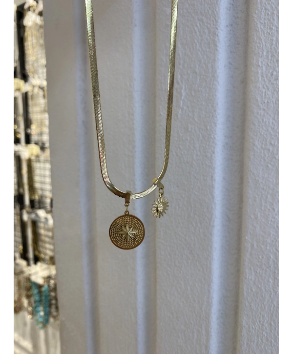 Çelik İtalyan Zincir Üzeri Güneş Ve Yıldız Figür Kolye