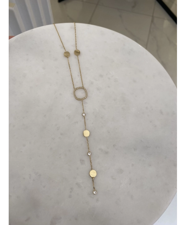 Çelik Minimal İçi Boş Zirkon Taş Kare Y Kolye