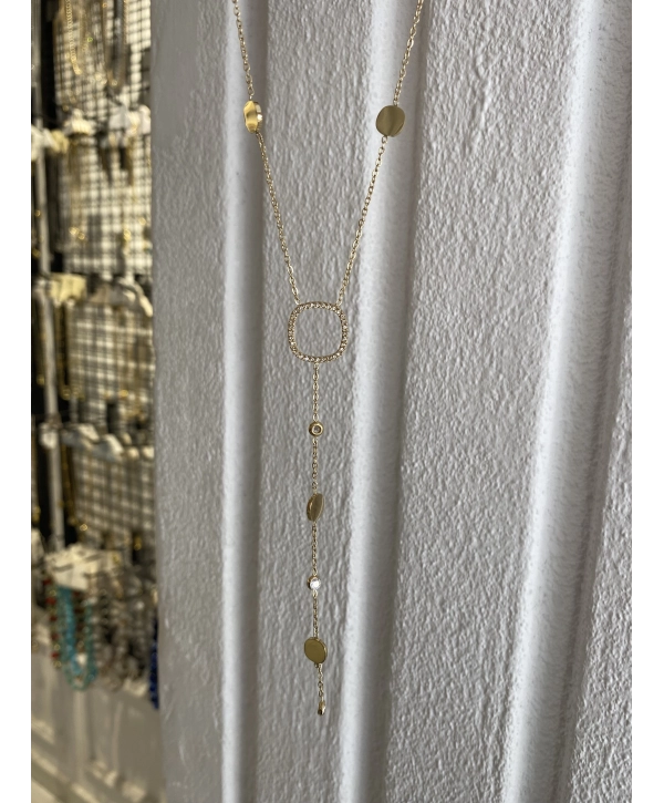 Çelik Minimal İçi Boş Zirkon Taş Kare Y Kolye