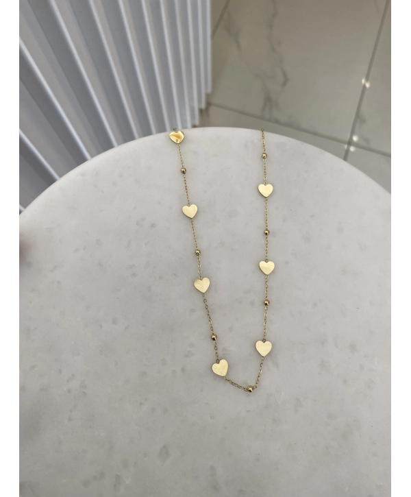 Çelik Minimal Sıralı Kalp Plaka Kolye