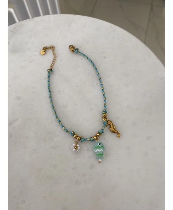 Çelik Yeşil İp Üzeri Balık Detay Halhal