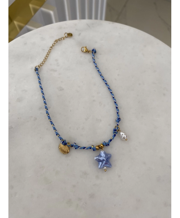 Çelik Mavi İp Üzeri Yıldız Detay Halhal