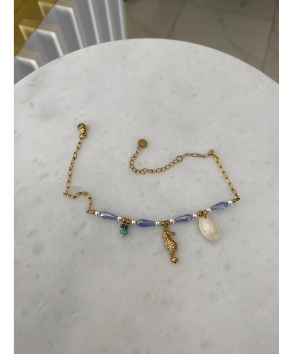 Çelik Deniz Atı ve Mavi Boncuk Detay Halhal