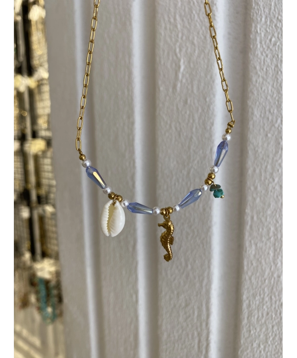 Çelik Deniz Atı ve Mavi Boncuk Detay Halhal