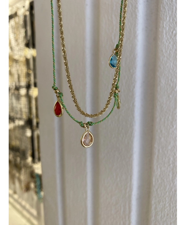 Çelik İp Detay İkili Renkli Damla Zirkon Taş Halhal