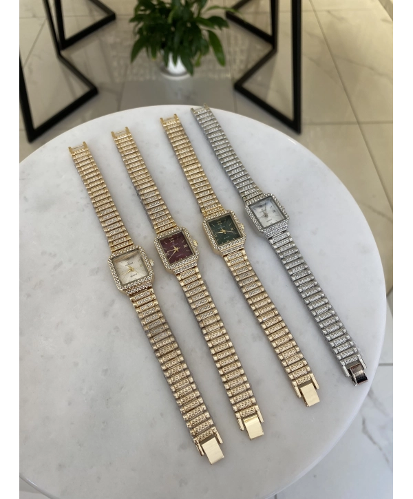 Dikdörtgen Kasa Zirkon Taş Detay Saat