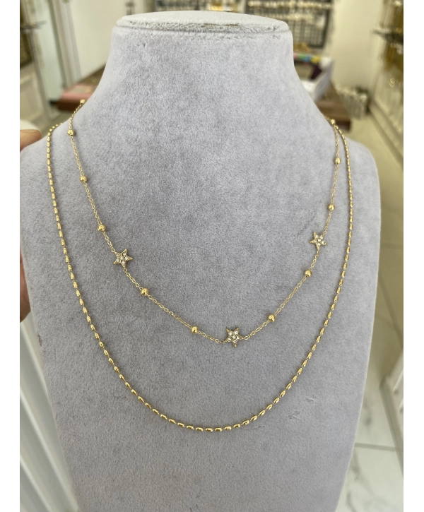 Çelik Yıldız Detay İkili Arpa Zincir Kolye