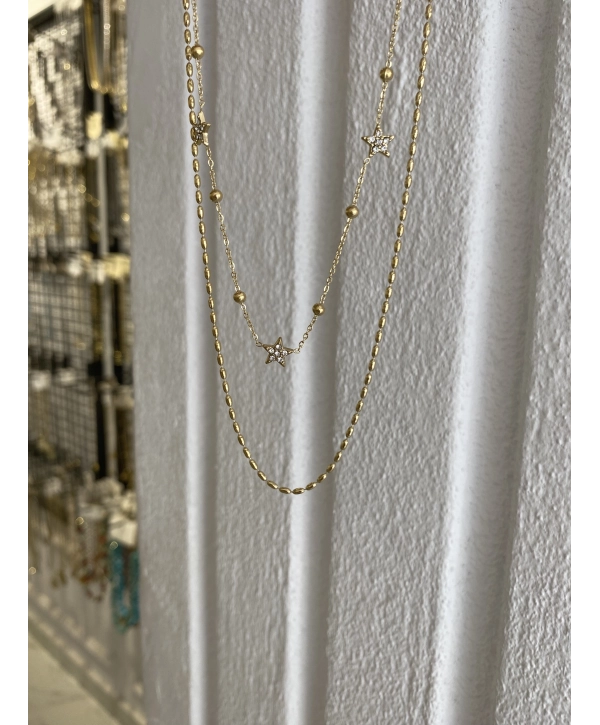 Çelik Yıldız Detay İkili Arpa Zincir Kolye