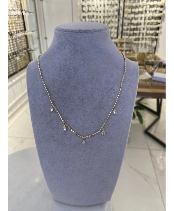 Çelik Pul Zincir Üzeri Sıralı Damla Kolye