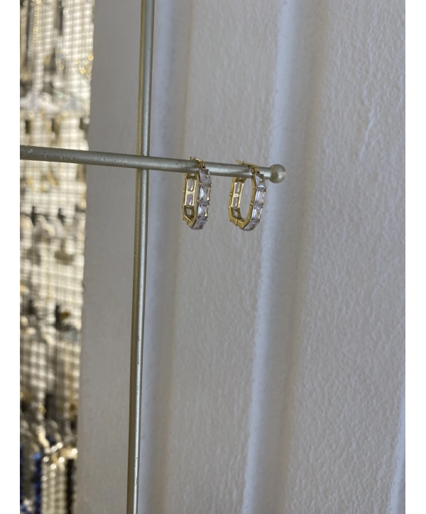 Çelik Zirkon Taş Kare Su Yolu Küpe