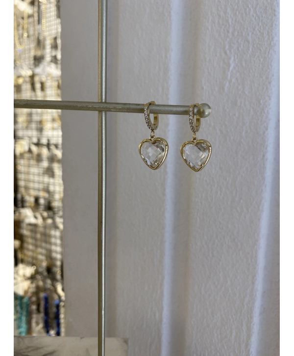 Çelik Zirkon Taş Sallantılı Kalp Küpe