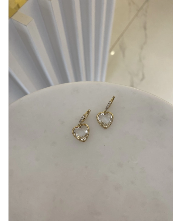 Çelik Zirkon Taş Sallantılı Kalp Küpe