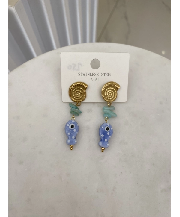 Çelik Deniz Kabuğu ve Sallantılı Balık Küpe