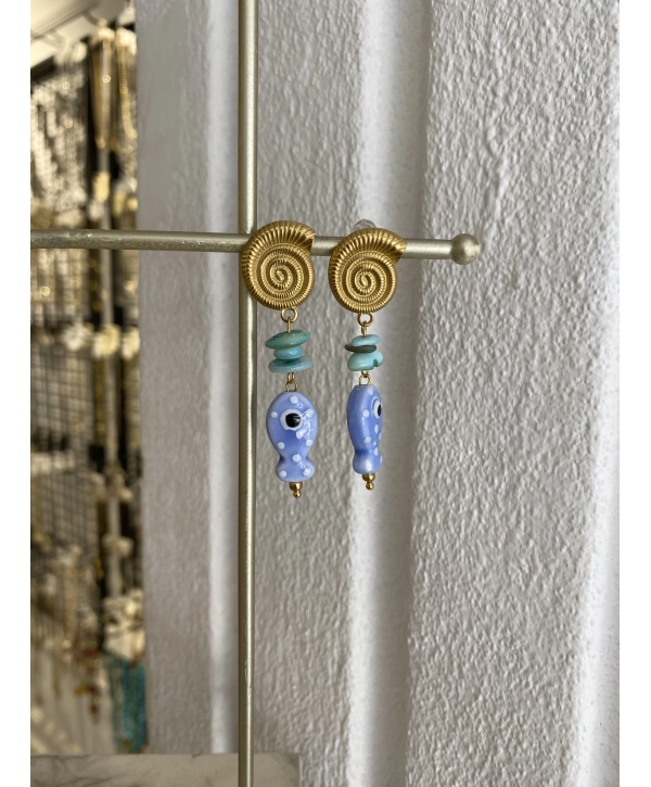 Çelik Deniz Kabuğu ve Sallantılı Balık Küpe