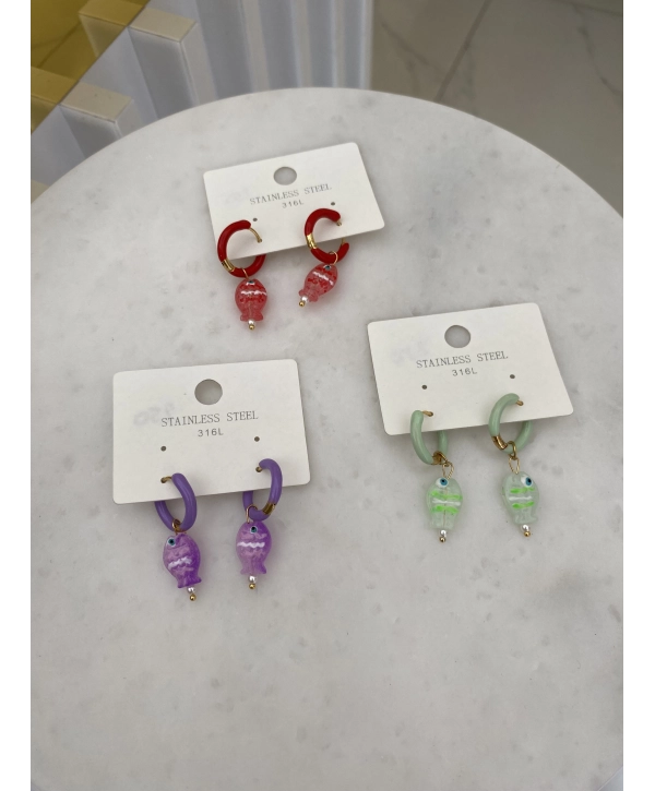 Çelik Renkli Balık Figür Küpe