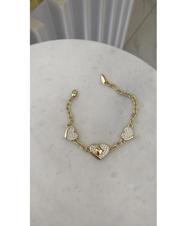 VIP Sallantılı Mini Kalp Detay Zirkon Taş Kalp Bileklik