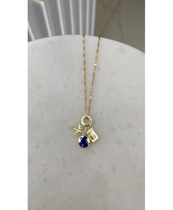 Çelik Uçak ve Yassı Dünya Charm Kolye