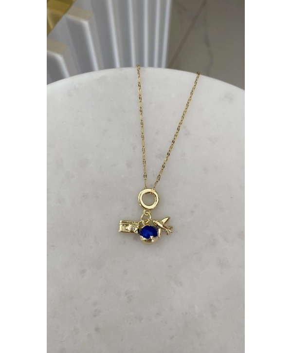 Çelik Uçak Dünya Charm Kolye