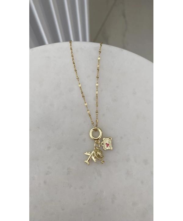 Çelik Uçak ,Bavul ve Dünya Charm Kolye