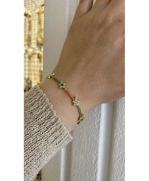 VIP Sıralı Renkli Zirkon Taş Detay Yıldız Bileklik